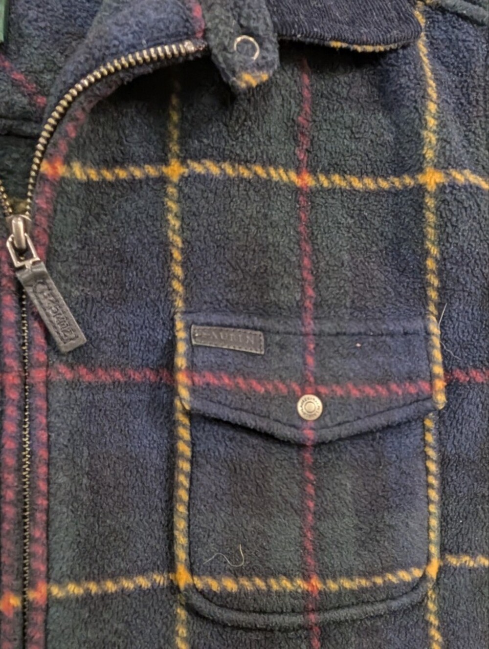 Ralph Lauren Women's Fleece Jacket Corduroy Collar Plaid Blue Green Winter M - Picture 4 of 10